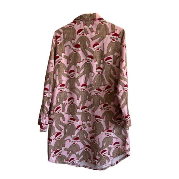 Nick & Nora Flannel Christmas Sock Monkey Sleep Shirt Nightgown, Size M - Picture 4 of 6